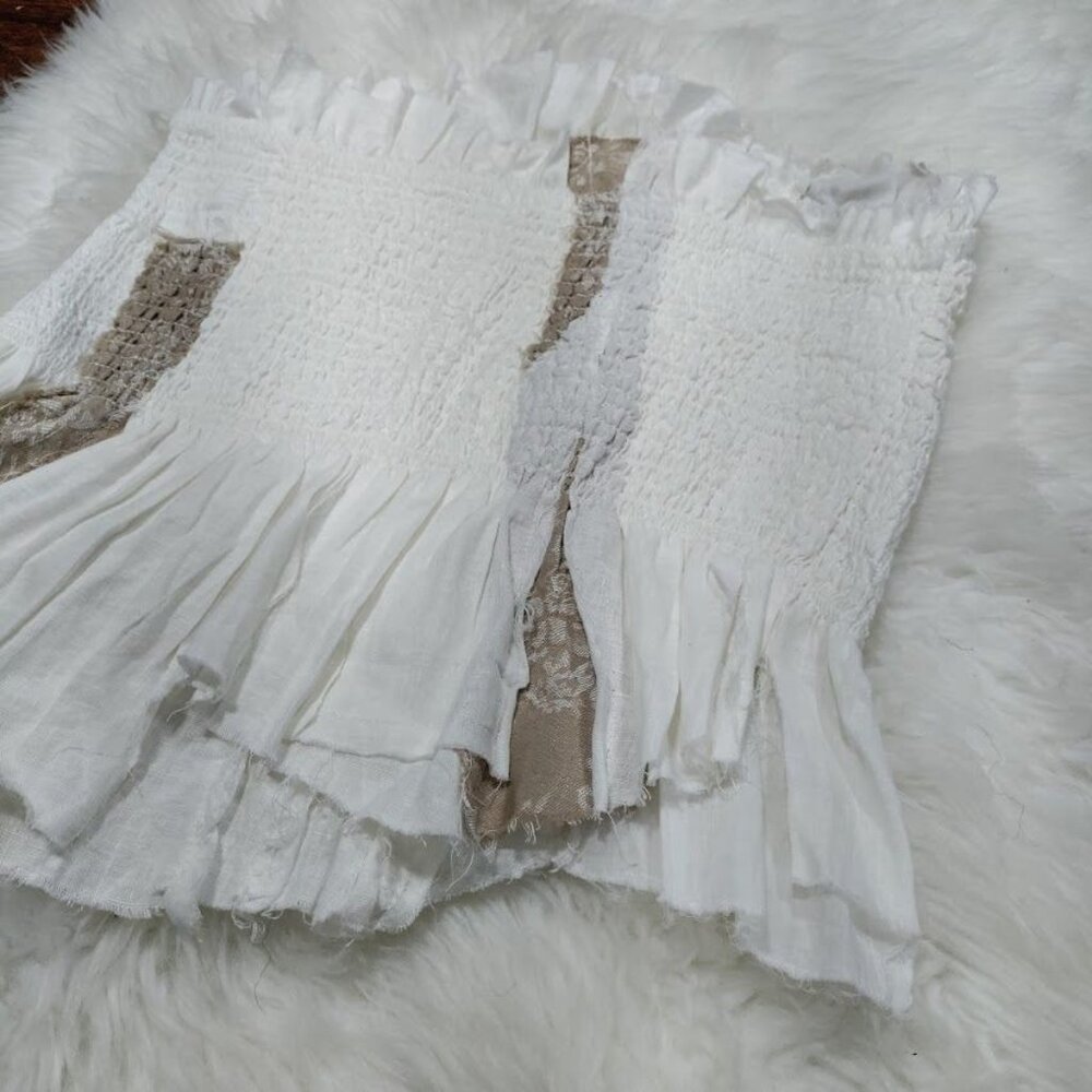 by Anthropologie Strapless Womens Large Smocked Peplum Asymmetric Hem Top White - Picture 5 of 11